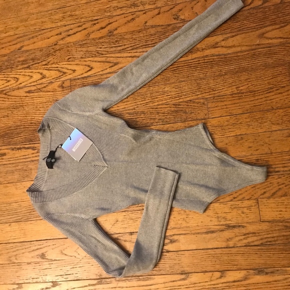 Missguided Other - MissGuided Grey Ribbed Body Suit